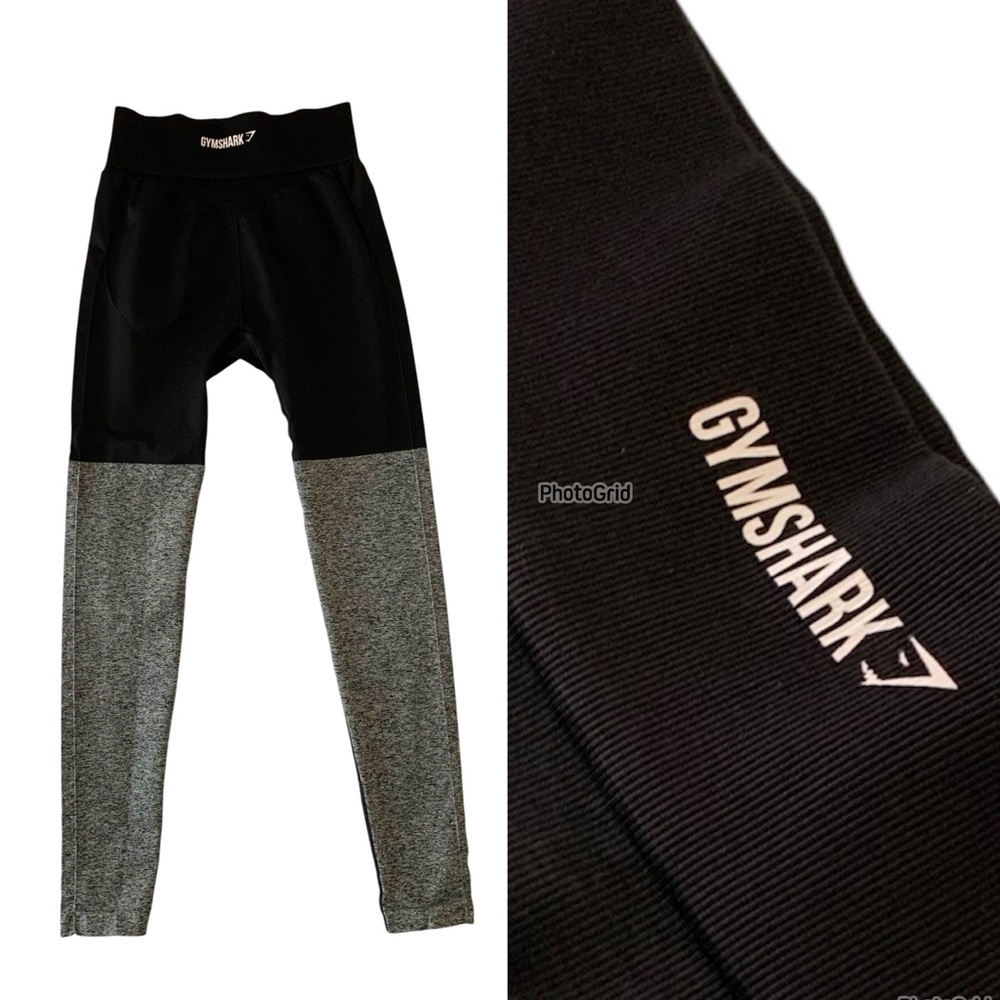Gymshark Two Tone Color Block Black and Heather Black Grey Leggings
